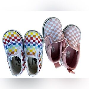 Vans Toddler Slip on Shoes Rainbow Checkered Pink Velcro Sz 5